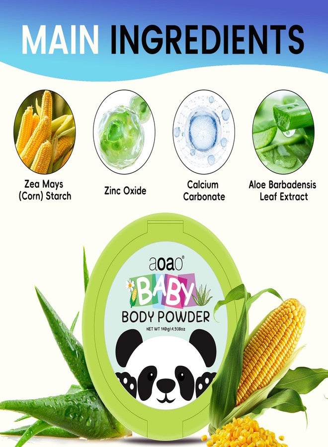 AOAO Baby Body Powder with Puff, Natural Cornstarch Base with Skin-Protecting Zinc Oxide, Talc-Free, Soothing & Gentle Absorption, Newborn Essentials, Family-Friendly Care, 4.938oz - Image 2